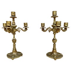 French Louis XVI Style 4 Light Candelabras in Gilt Bronze Set of 2