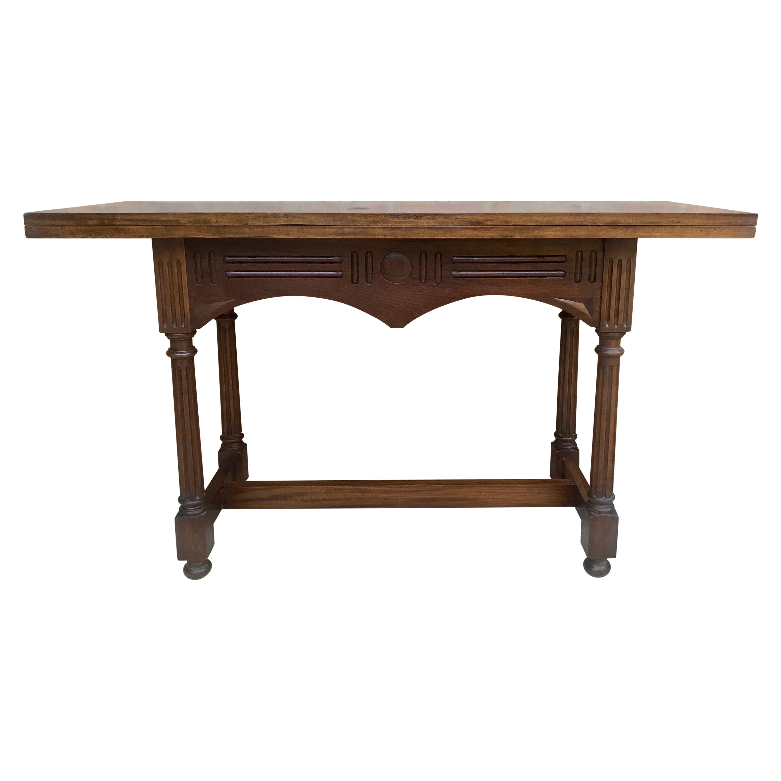 Victorian Style Carved Walnut Convertible Console or Dining Table For Sale