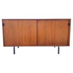 Vintage Florence Knoll Petite Walnut Leather Pull Cabinet