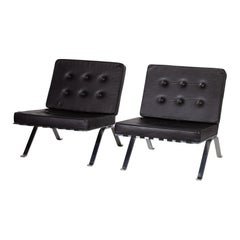 Set of Two Black Leather Lounge Chairs by Hans Eichenberger for Girsberg, 1966