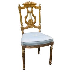 Louis XVI Style Lyre Back Gilded Side Chair