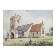 19th Century Clatworthy Church Watercolor Painting
