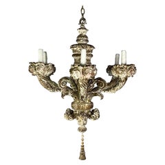 Six Light French Carved Wood Chandelier C. 1930's