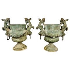 Pair of French Bronze Cherub Planters