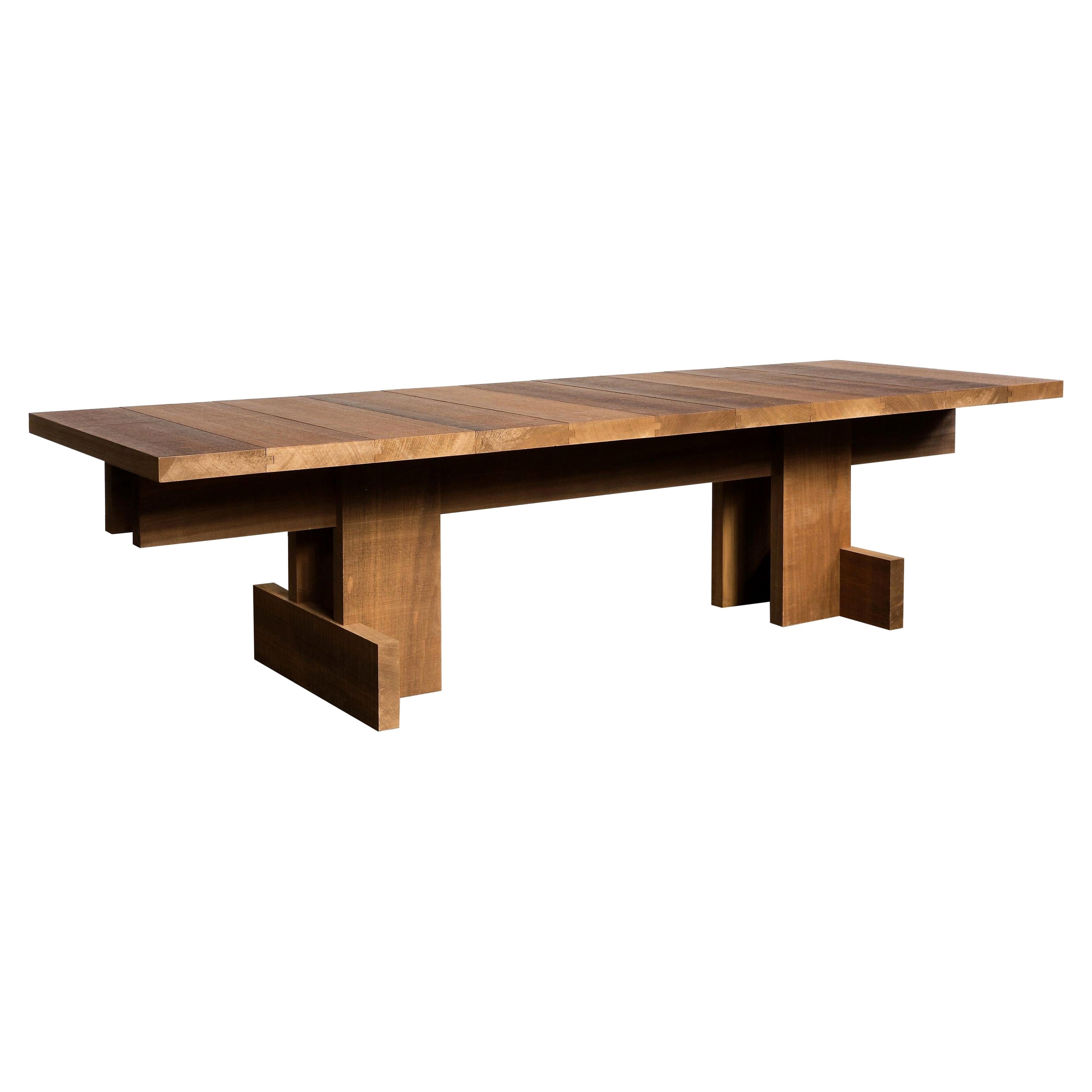 13'-1" Wide Indoor/Outdoor Brutalist Wood Dining Table For Sale
