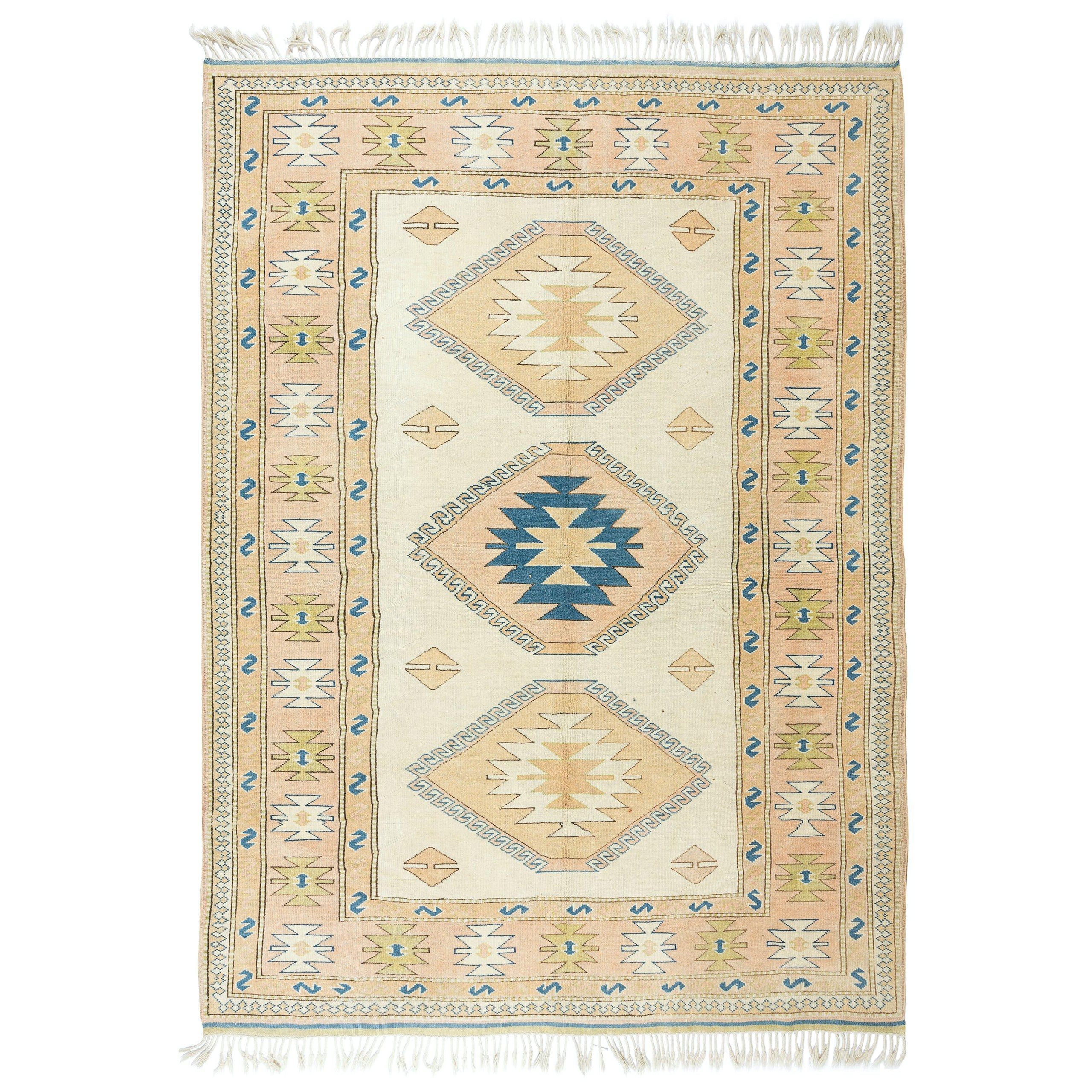 6.8x9.2 Ft Zeitgenössischer handgefertigter türkischer Teppich mit dreifachem geometrischem Medaillon-Design
