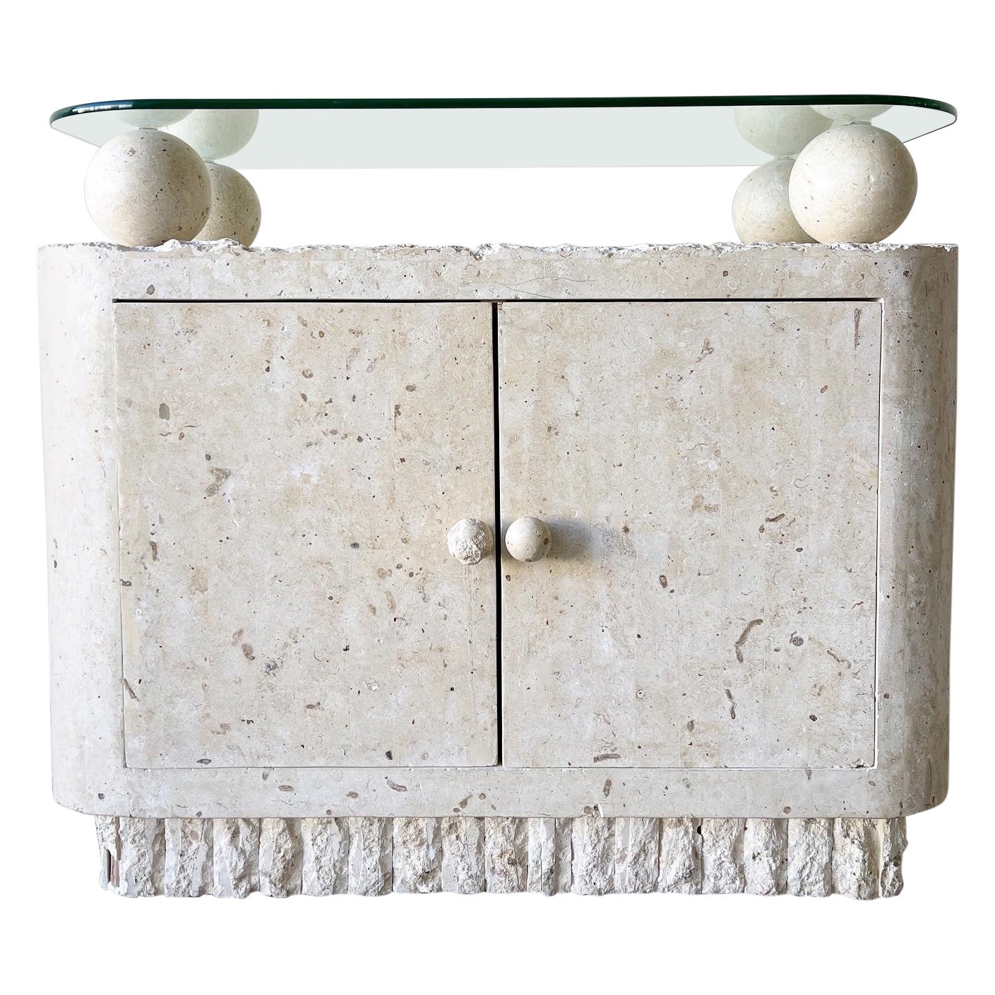 Postmodern Tessellated Stone Glass Top Credenza For Sale at 1stDibs