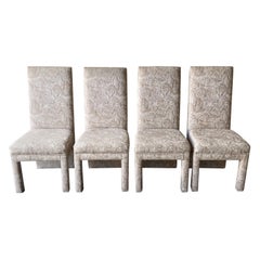 Postmodern Beige Tiger Fabric Parsons Dining Chairs, Set of 4