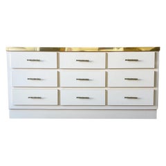 Postmodern Cream Lacquer Laminate Dresser with Faux Bamboo Brass Handles