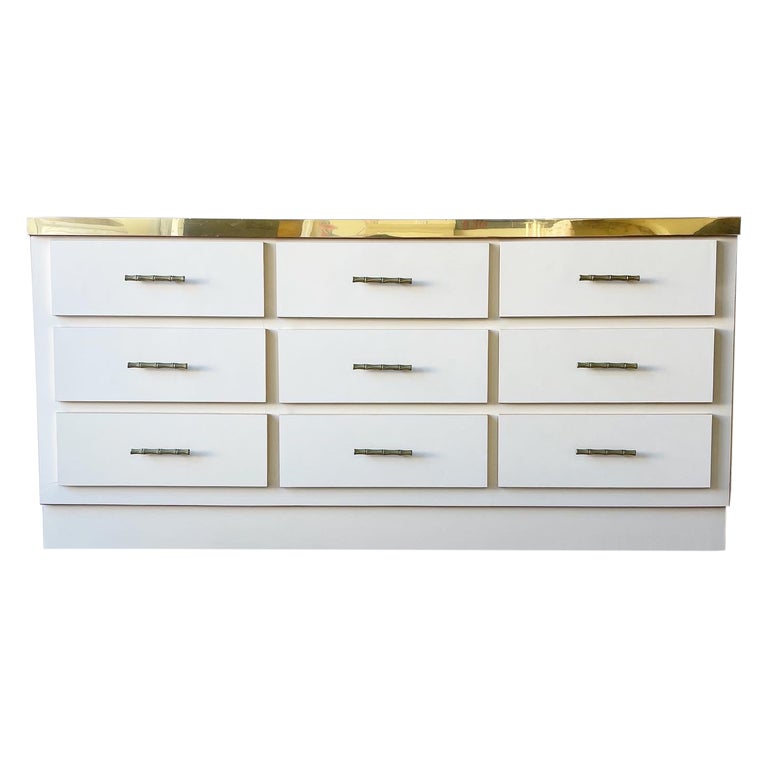 Postmodern Cream Lacquer Laminate Dresser with Faux Bamboo Brass ...