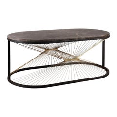 Oval Marble and Metal Coffee Table, Small Size