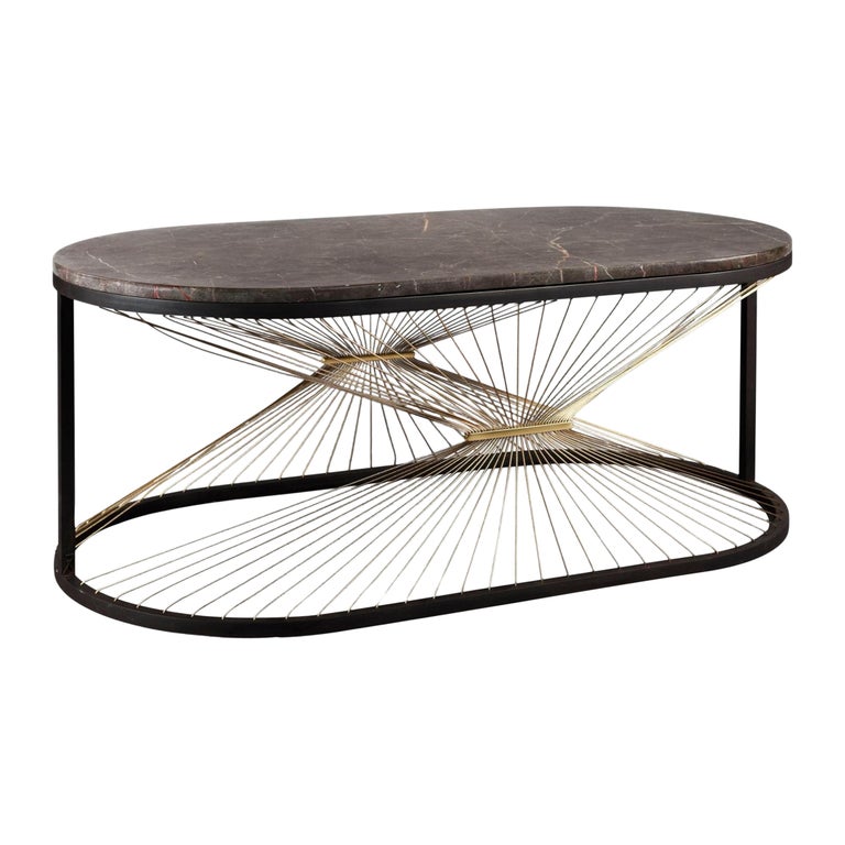 Oval Marble and Metal Coffee Table, Small Size For Sale at 1stDibs