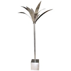 Modern French French Brass Palm Trees with Ceramic Panelled Square Base