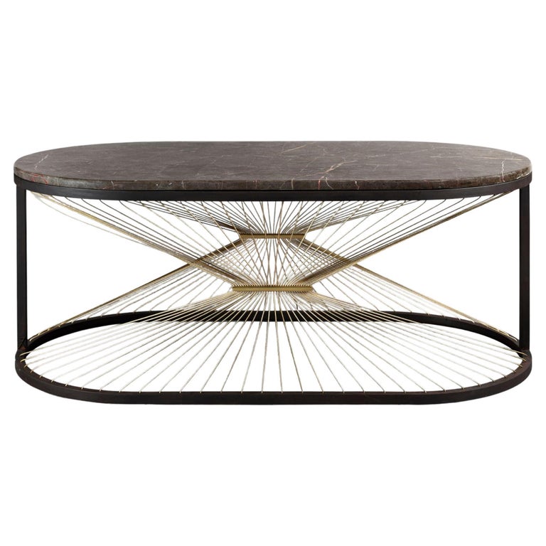 Oval Marble and Metal Coffee Table, Large For Sale at 1stDibs