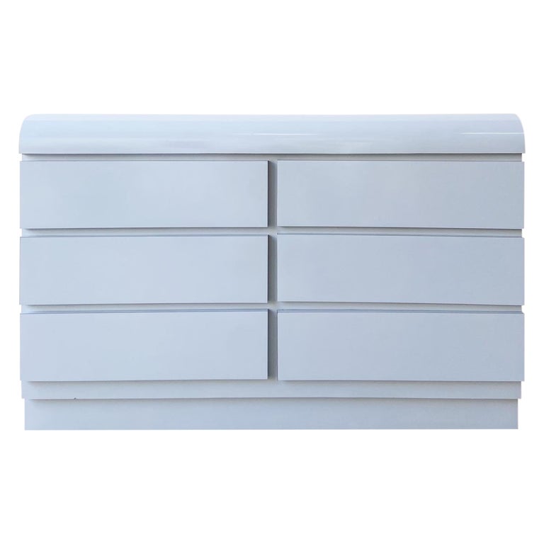 Commode en laque grise postmoderne en cascade et stratifié, 6 tiroirs