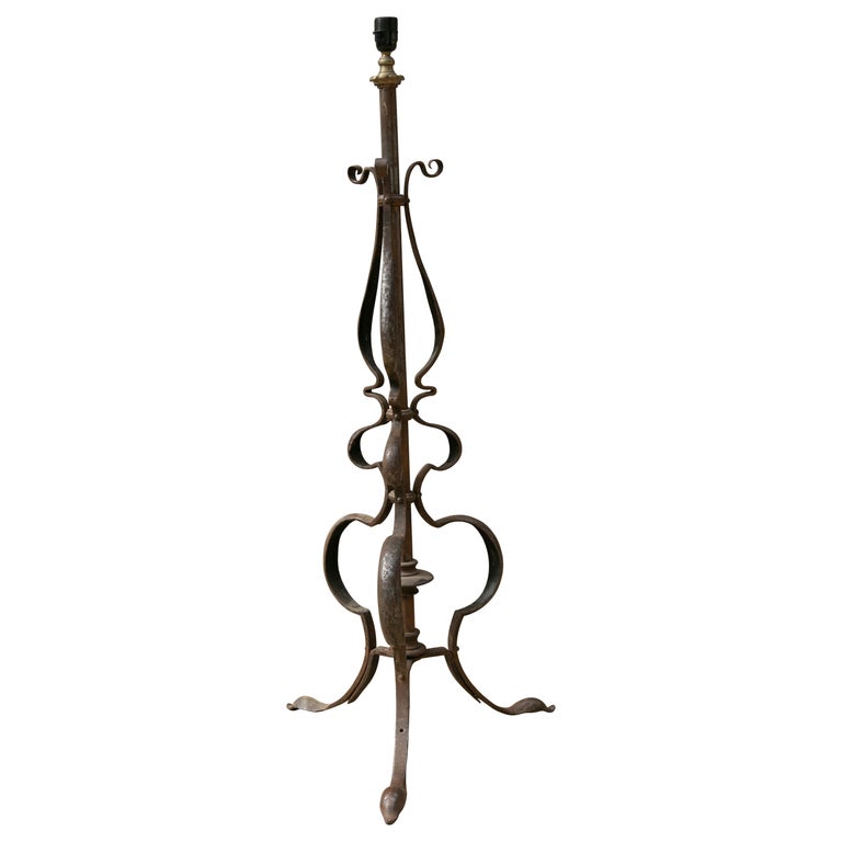 1970s Spanish Iron and Bronze Floor Lamp For Sale at 1stDibs