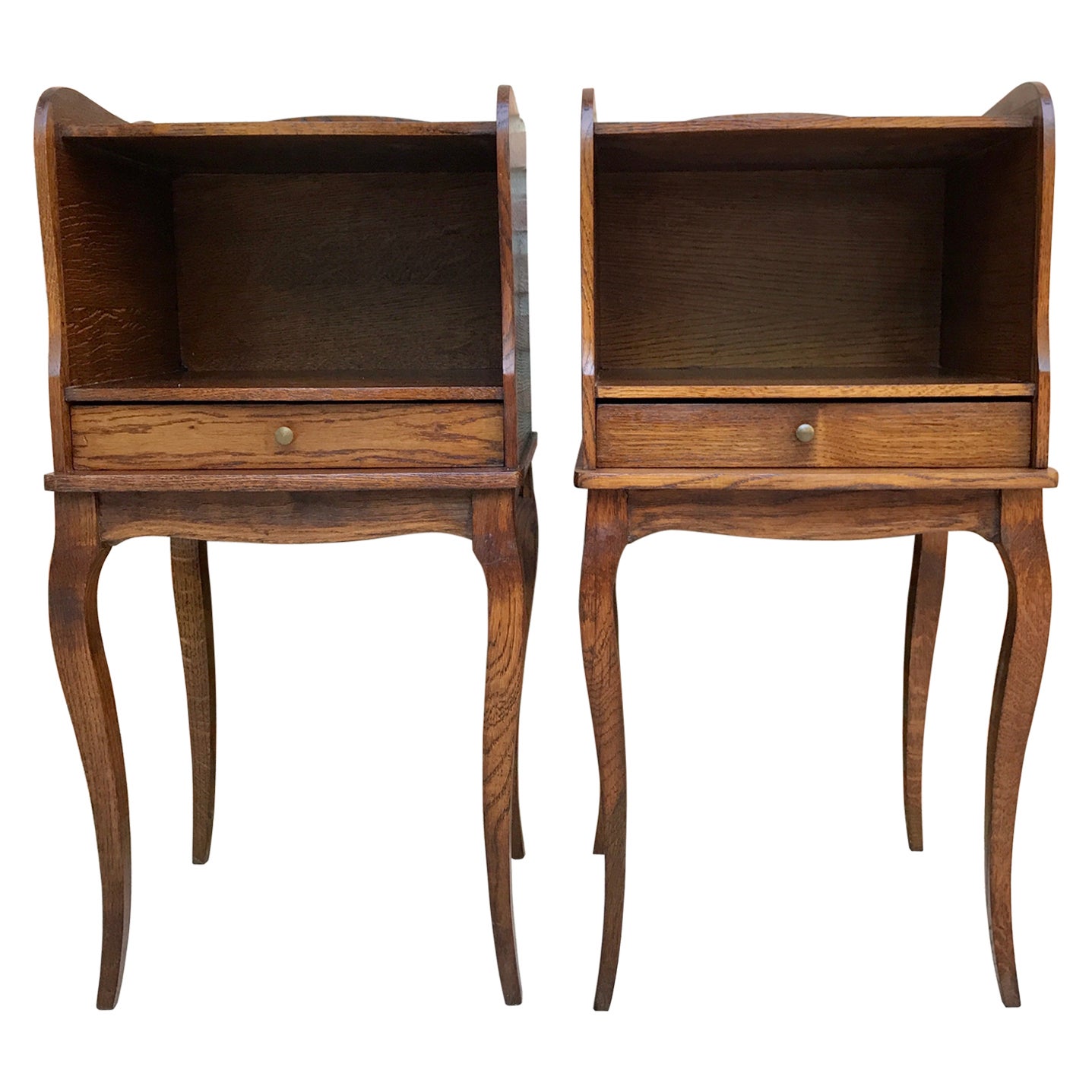 French Louis XV Style Nightstands in Walnut with Drawer and Open Self, 1960s, Se For Sale