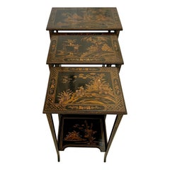 Antique Nest of 3 Quality Chinoiserie Decorated Tables