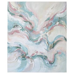 Postmodern Large Abstract Green and Pink Oil Painting on Canvas by Linda Rust