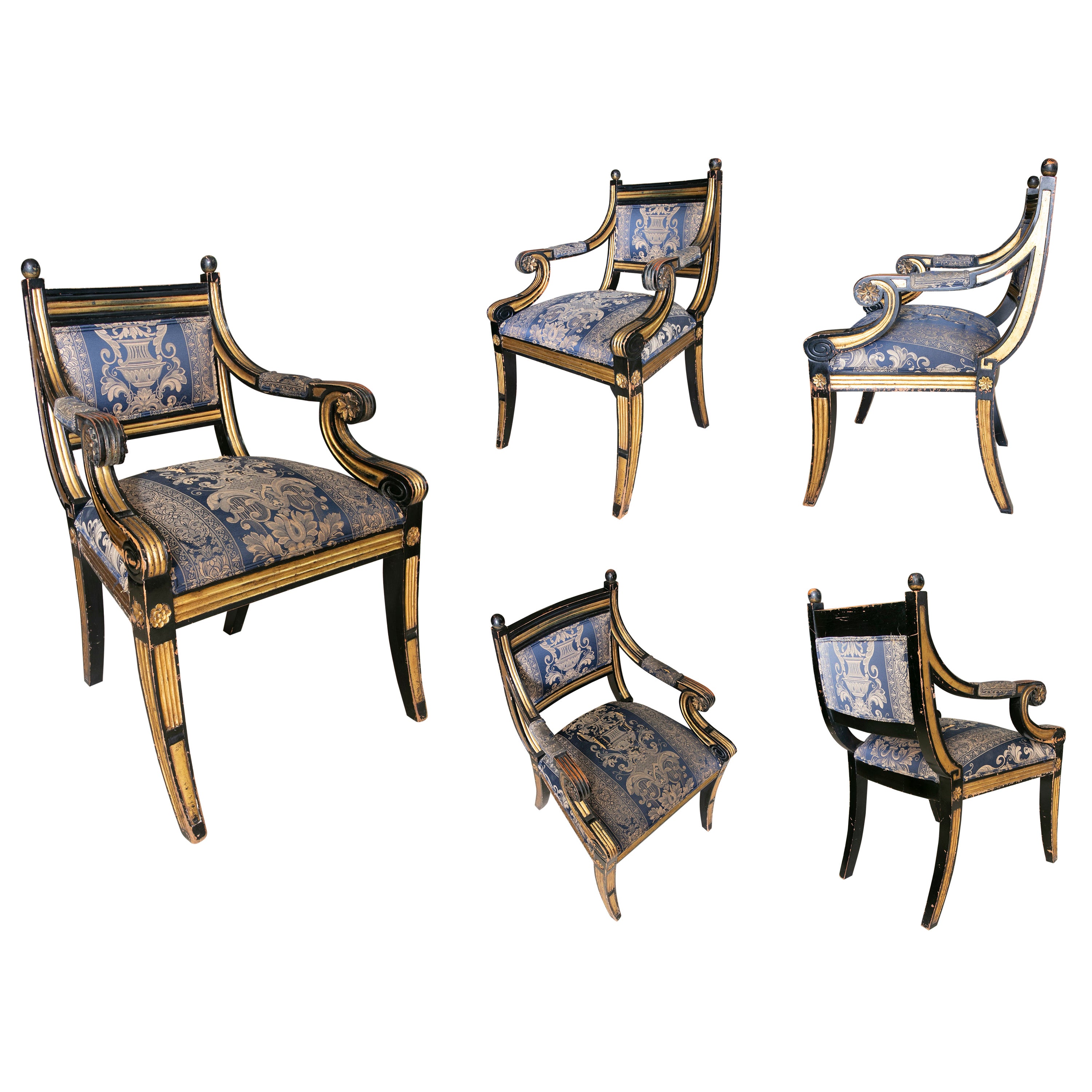 Twenty Four Wood French Style Chairs Set Upholstered
