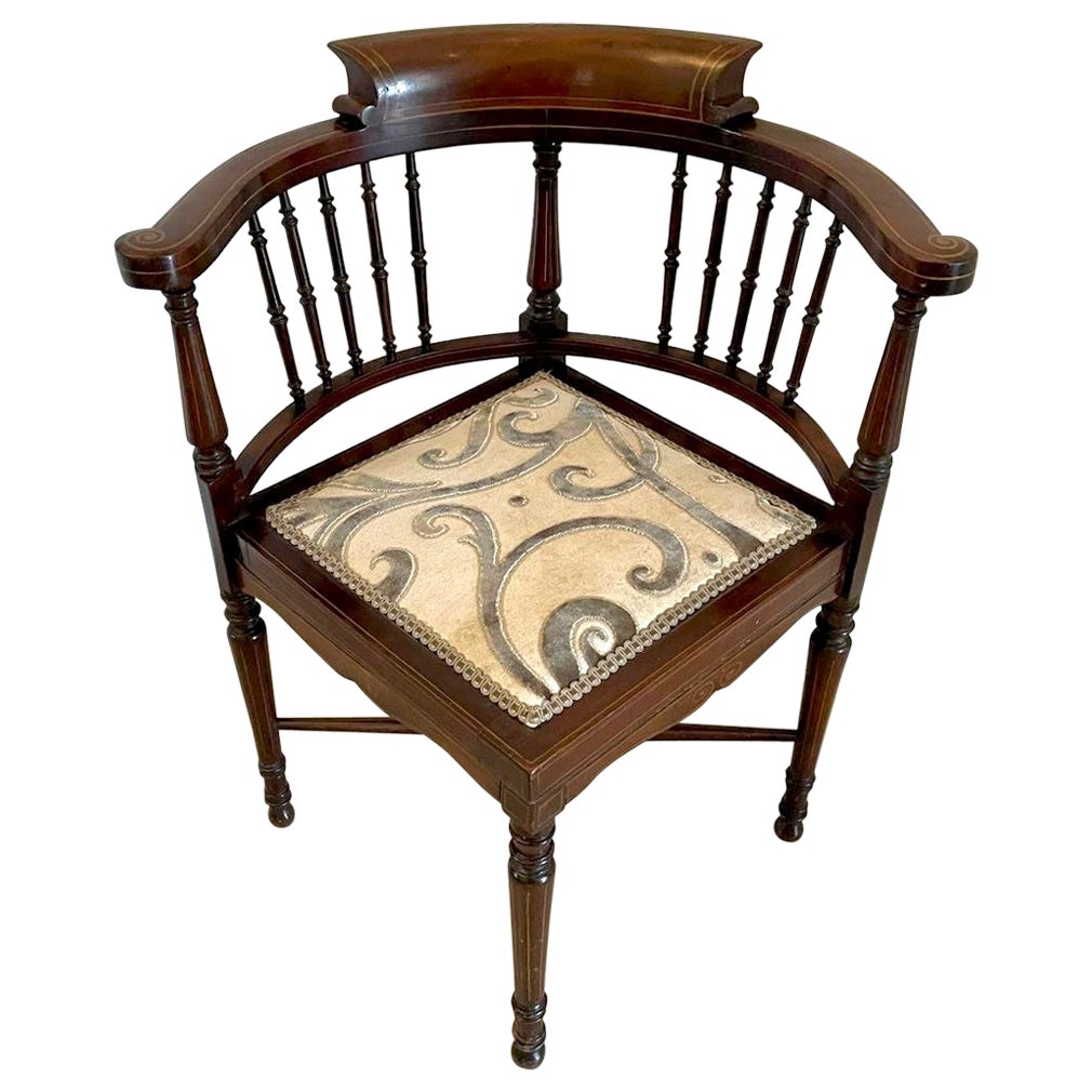 Quality Edwardian Mahogany Inlaid Corner Chair For Sale
