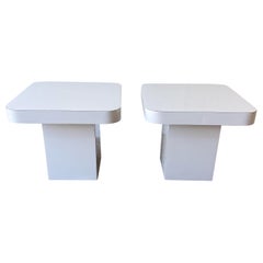 Set of 2 Postmodern Light Grey Lacquer Laminate Mushroom Side Tables