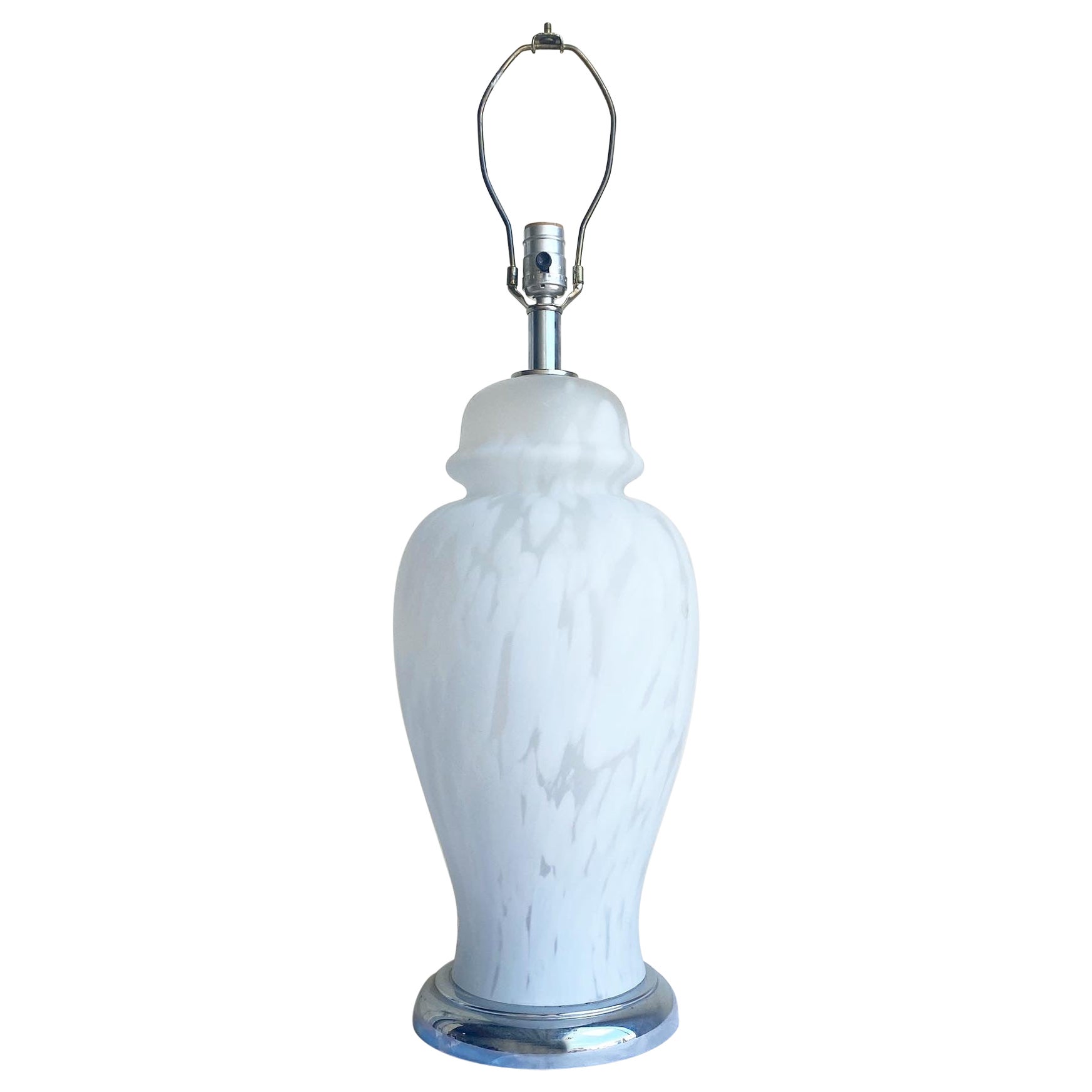 Mottled White Glass Table Lamp with Chrome Base