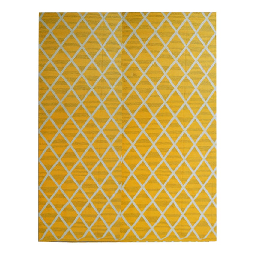 Contemporary Kilim, Yellow Geometric Design For Sale