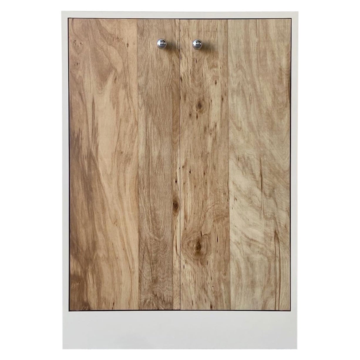 Postmodern Cream and Wood Grain Laminate Cabinet For Sale