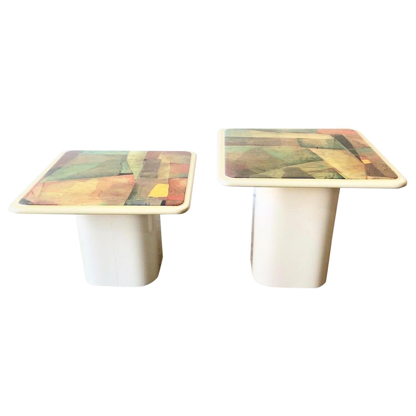 Postmodern Multicolor Top Cream Mushroom Side Tables For Sale
