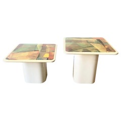 Vintage Postmodern Multicolor Top Cream Mushroom Side Tables