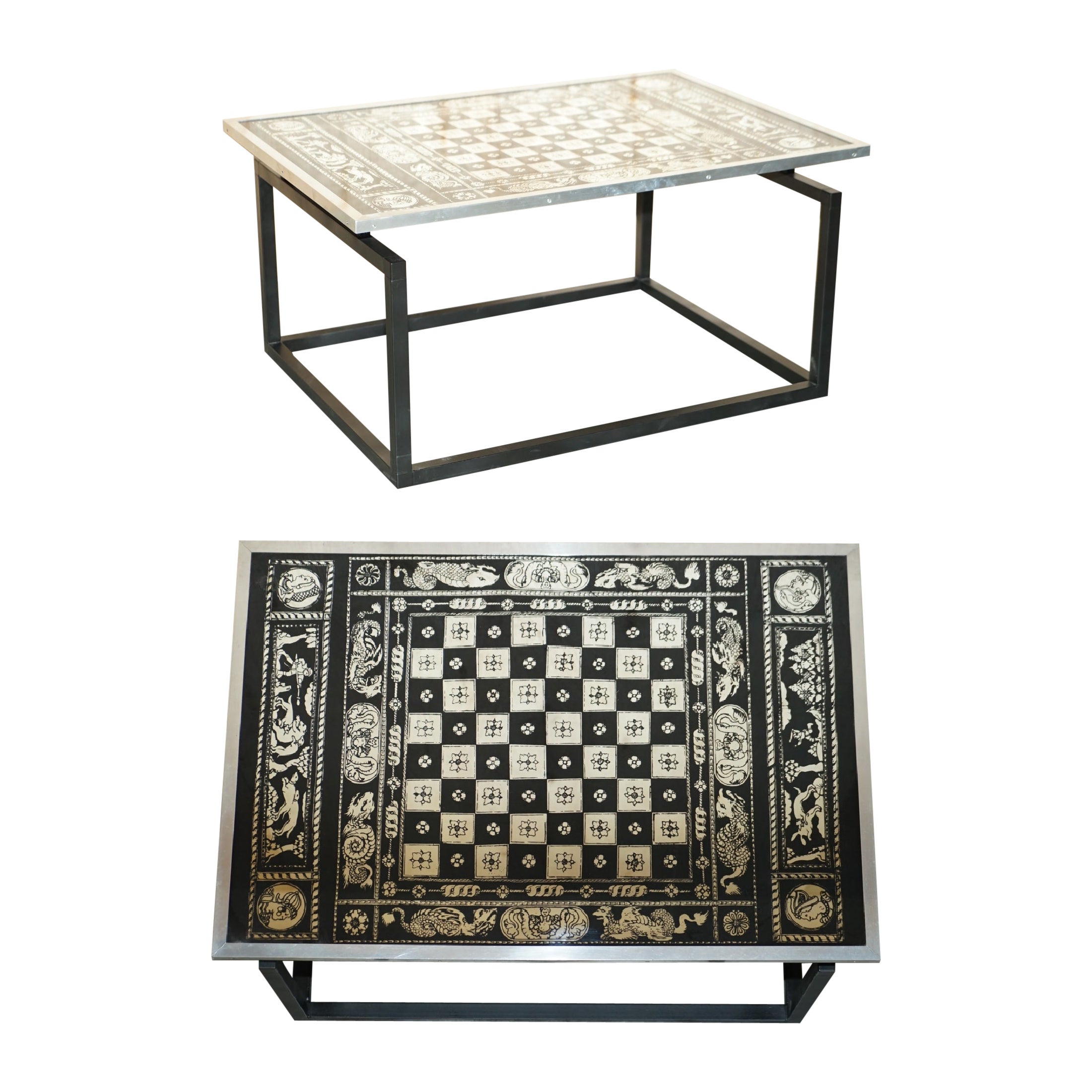 Stunning Vintage circa 1960's Chess Board Games Table Silvered Chrome Finish For Sale