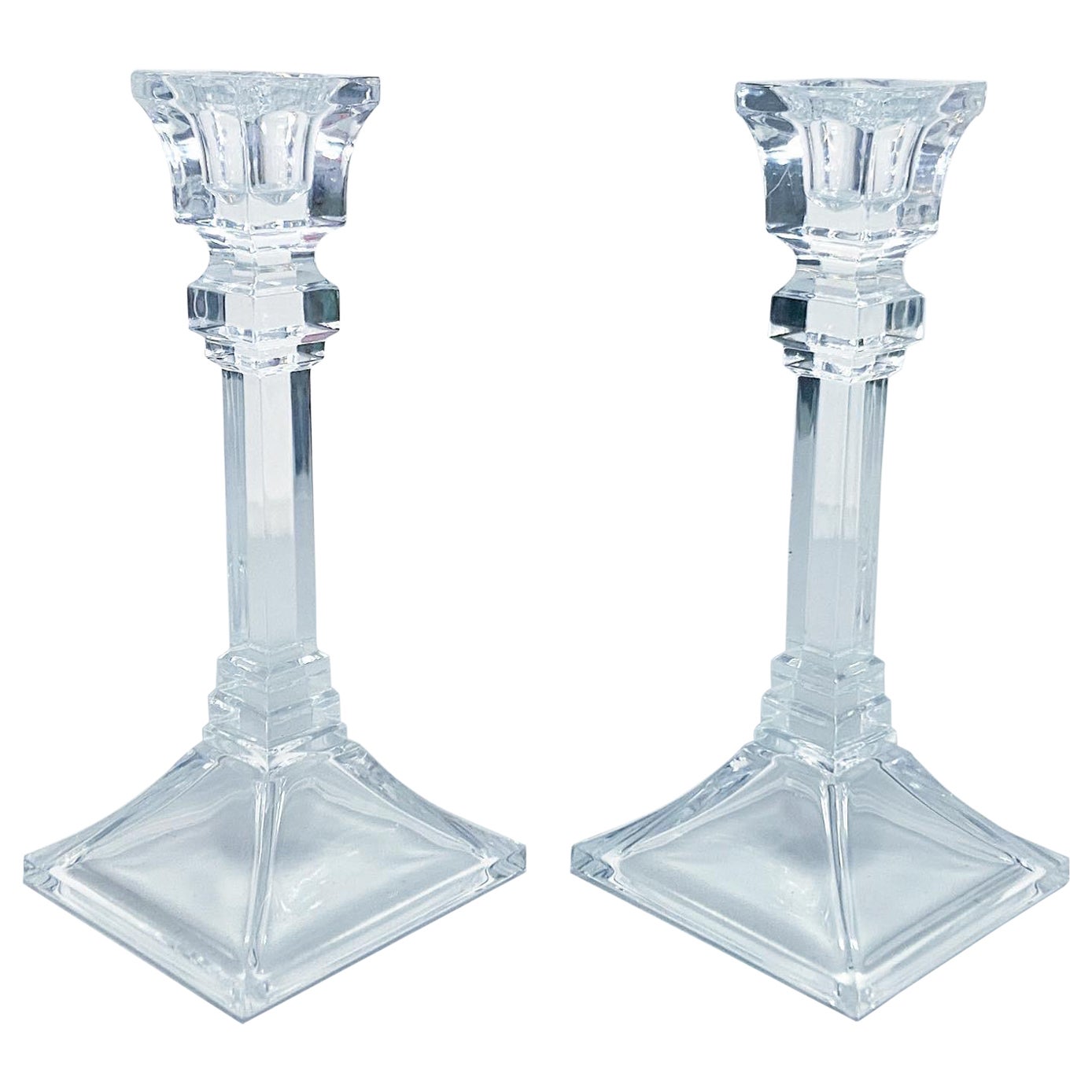 Pair of Crystal Glass Candleholders, 1980s