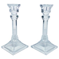 1980s Crystal Glass Candleholders - a Pair