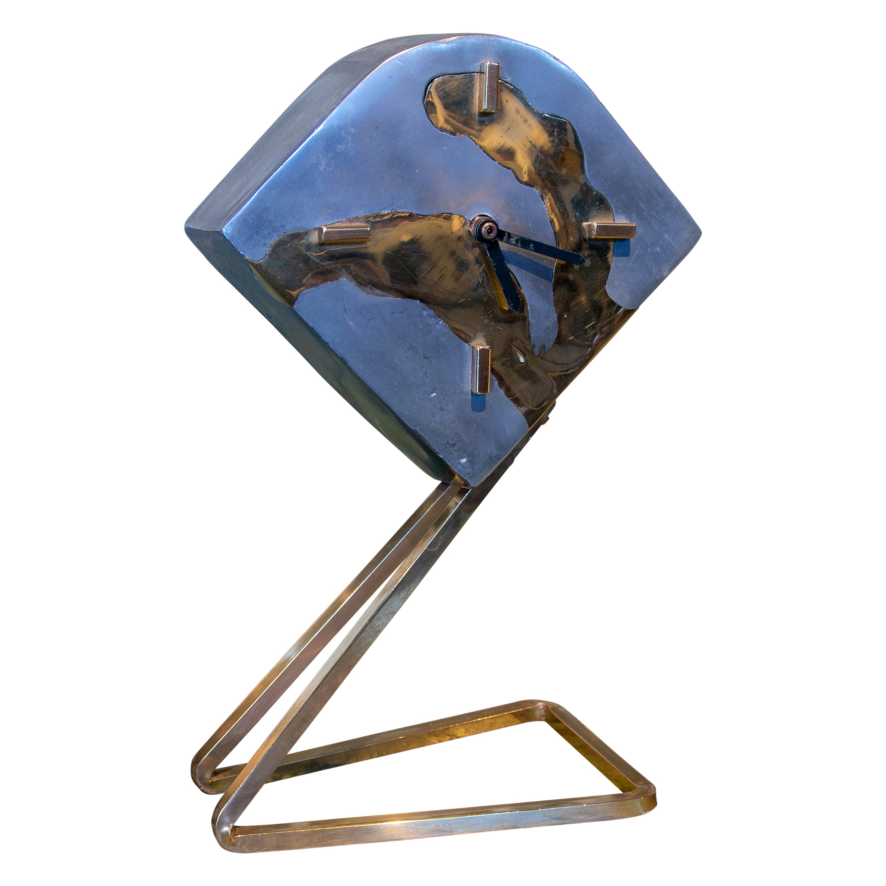 Horloge de table en bronze de l'artiste David Marshall des annes 1980