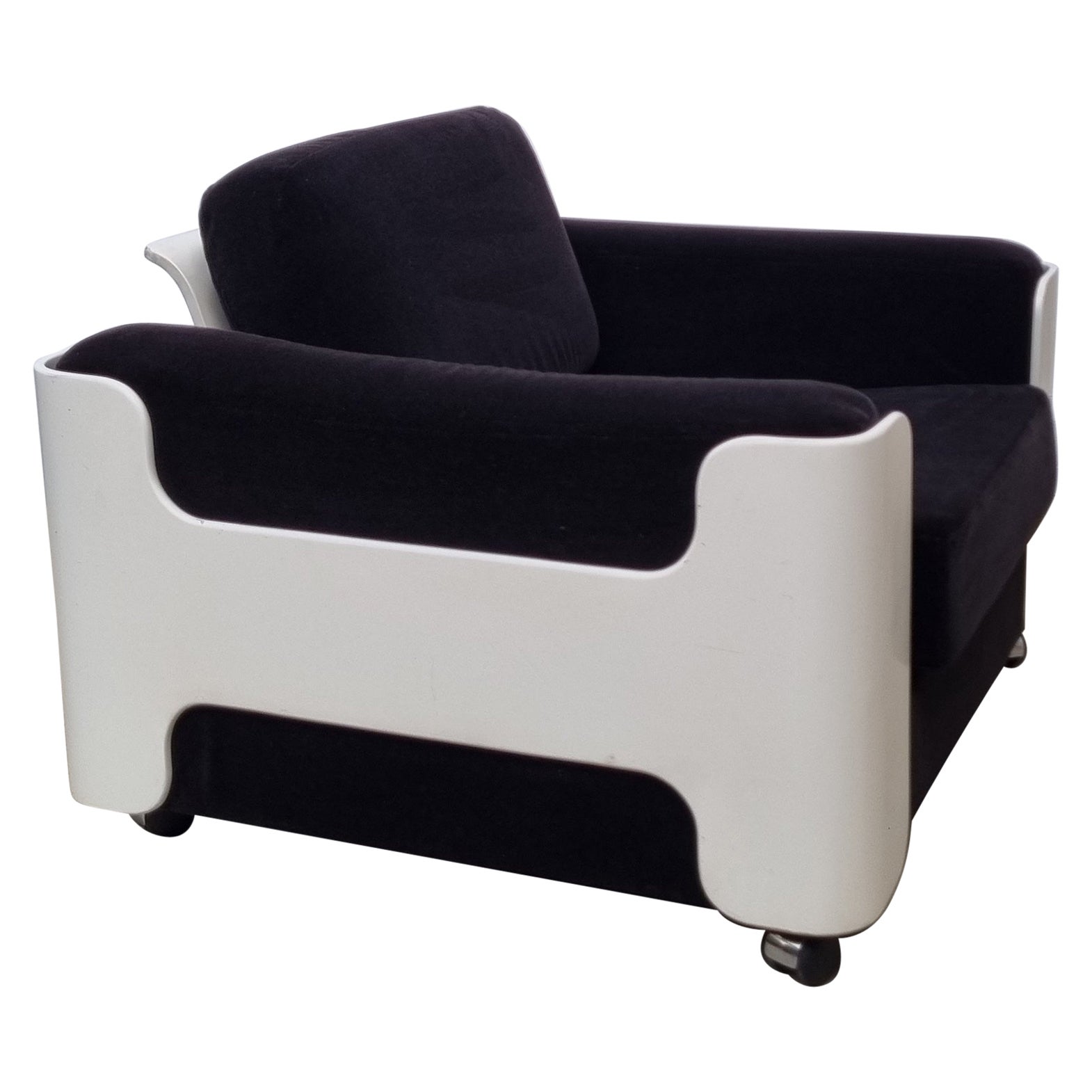 Fiberglass Black Velvet Lounge Chair, Italy, 1970s For Sale