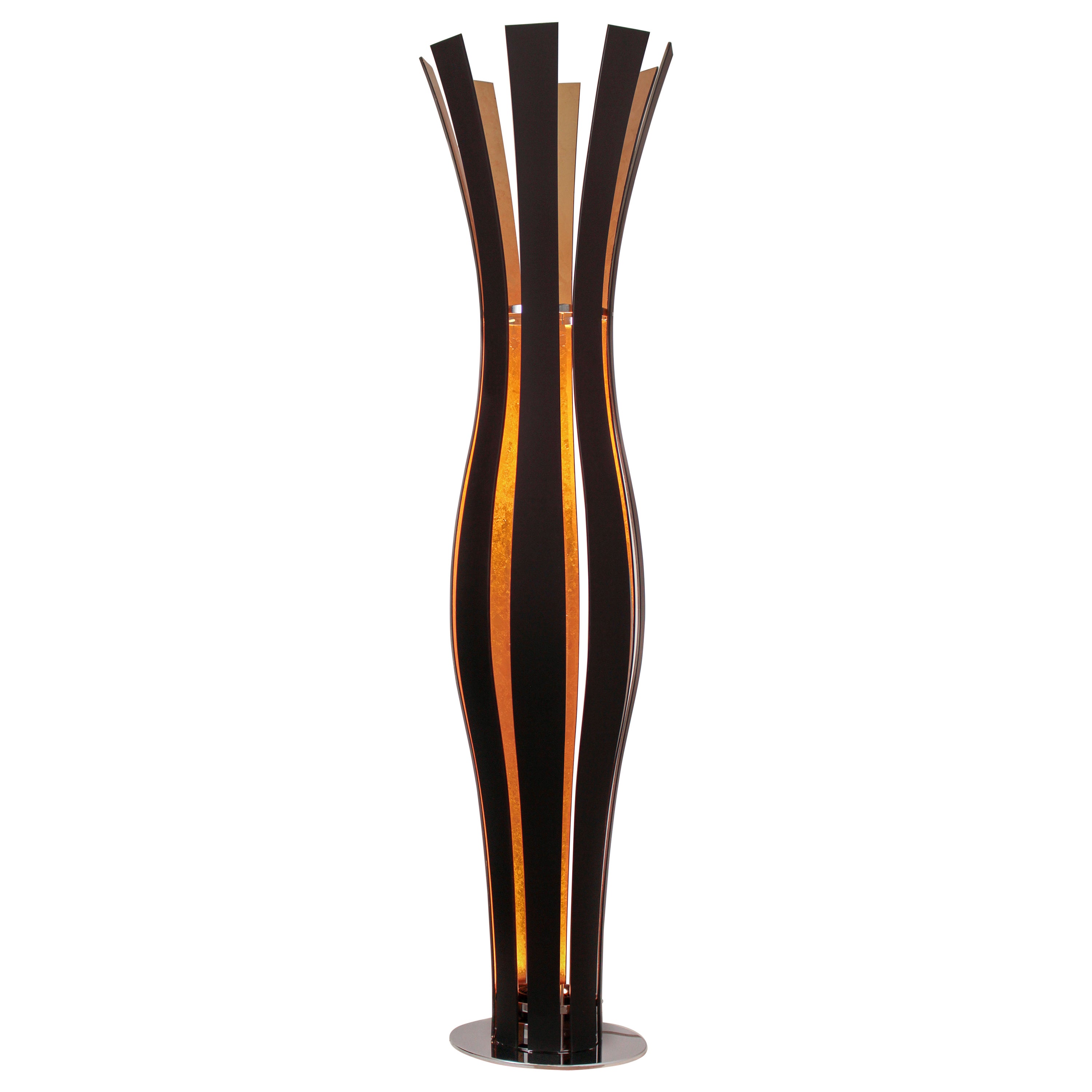 Lampadaire en verre contemporain Vulcano en noir et feuille d'or par Concept Verre en vente