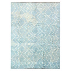 Blue and White Geometric Handmade Wool Kilim