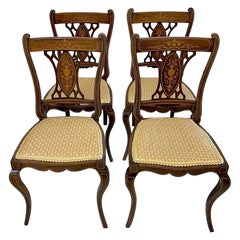 Antique Set of Four Edwardian Rosewood Inlaid Dining Chairs