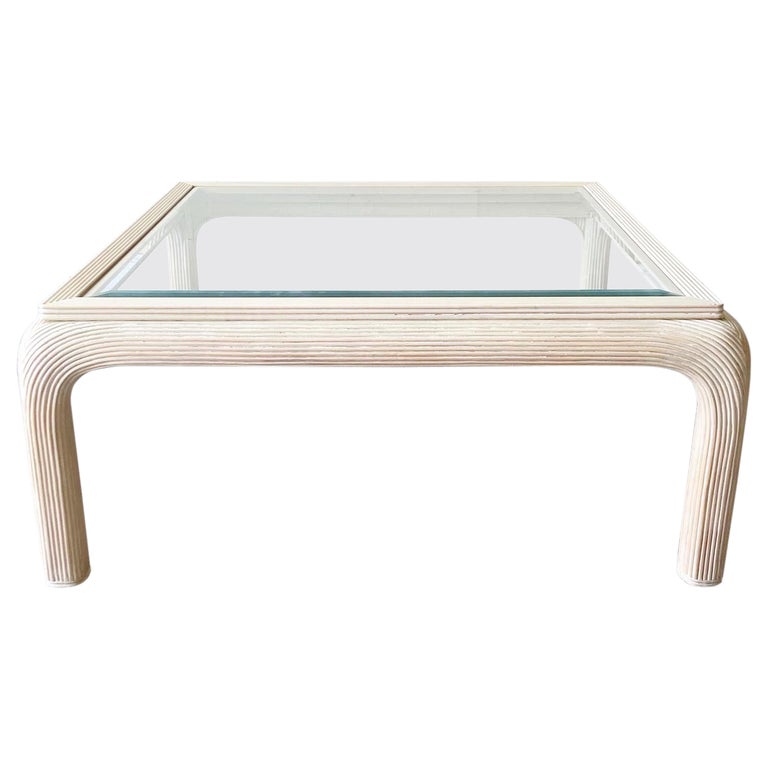 Postmodern Pencil Reed Beveled Glass Top Coffee Table For Sale at 1stDibs