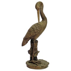 Vintage 1960s Brass Heron Sculpture