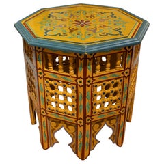 Octagonal wooden sidetable handpainted in yellow and green