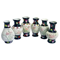 Set of Six Porcelain Asian Mini Vases