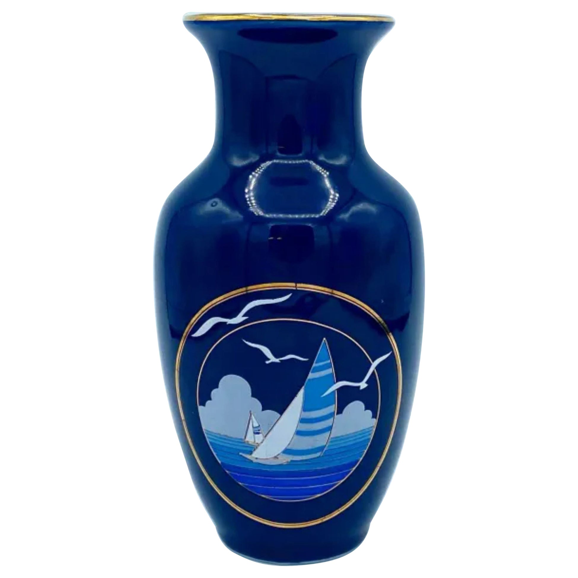 Navy Blue Mini Vase with Flared Gold Rim by Jordan’s