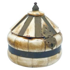 Vintage Ornate Bone, Brass & Wood Round Trinket Box