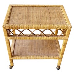 Vintage Boho Rattan and Wicker Side Table/Cart