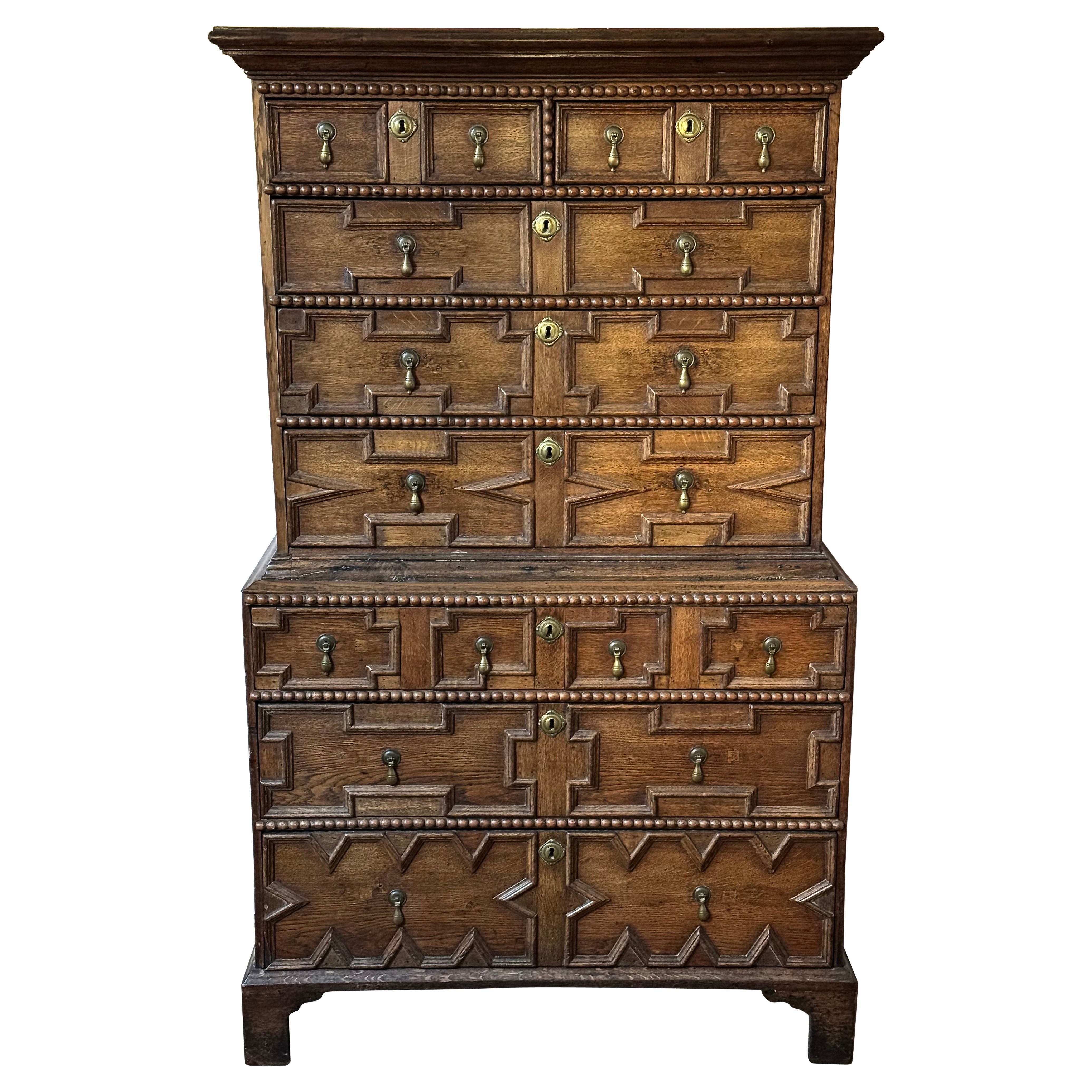Early 18th Century Geometric-Front Chest on Chest