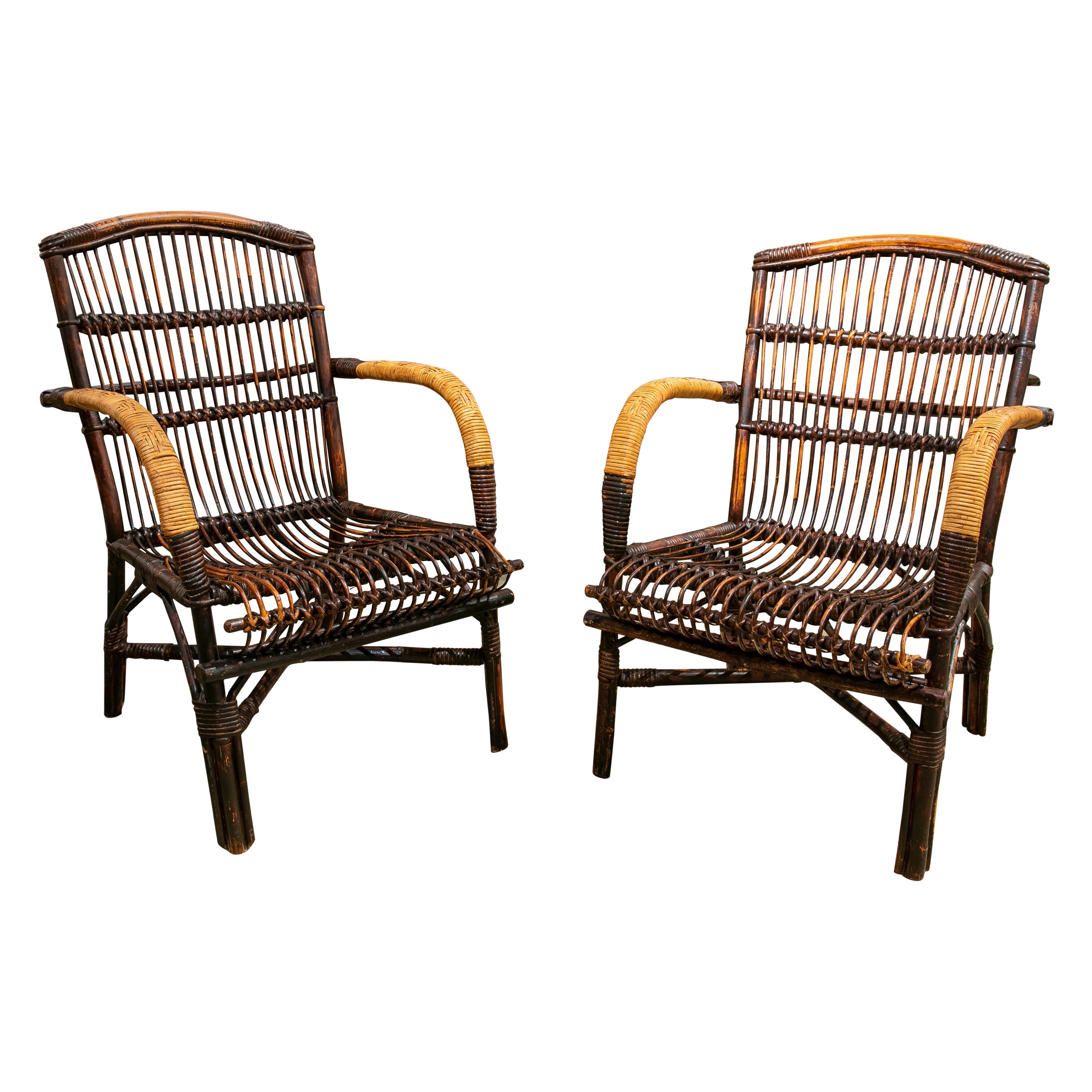 1970s, Pair of Spanish Bamboo Armchairs For Sale
