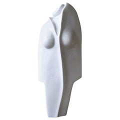 Postmodern Woman in White Marble Sculpture on Metal Pedestal, Set of 2