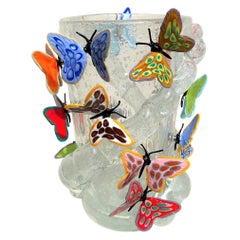 Costantini Modern Crystal Pulegoso Made Murano Glass Vase with Butterflies, 2022